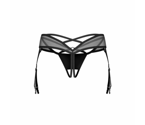 Obsessive Dominna Open-Front Thong Black with Adjustable Garter Straps