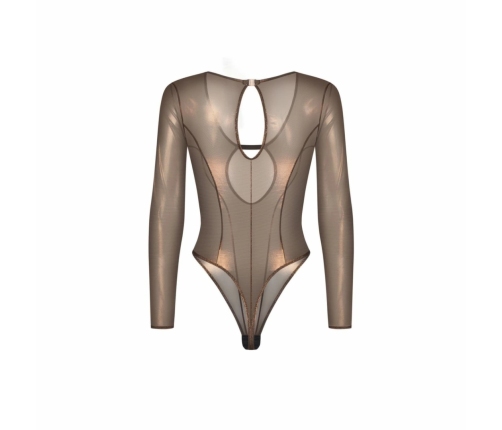 Obsessive Soranna Brown Sheer Long-Sleeved Bodysuit, Open Detail