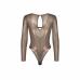 Obsessive Soranna Brown Sheer Long-Sleeved Bodysuit, Open Detail