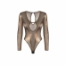 Obsessive Soranna Brown Long-Sleeved Sheer Mesh Elegant Teddy Lingerie