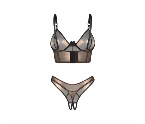 Obsessive Soranna Two-Piece Mesh Lingerie Set Brown - Adjustable Fit