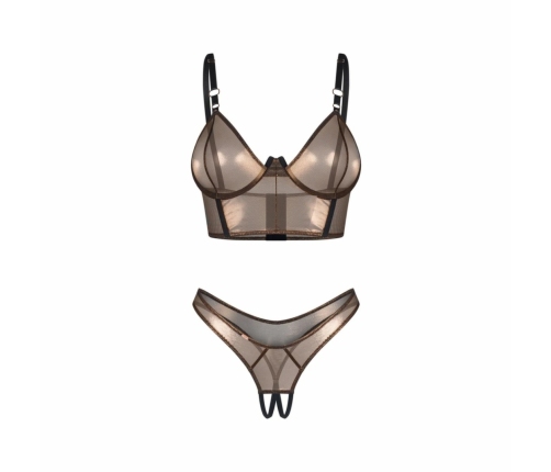 Obsessive Soranna Brown Mesh Set - Top with Underwire & Open Thong