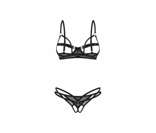Obsessive Euridia 2-Piece Open Set Black - Geometric Straps & Underwire XL/XXL