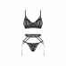Obsessive Euridia 3-Piece Lingerie Set Black - Underwired Bra, Garter Belt, Thong