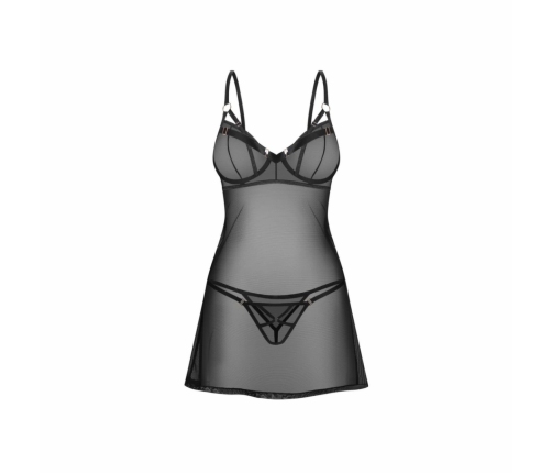 Obsessive Euridia Chemise & Tanga Set Black - Elegant Lingerie Ensemble