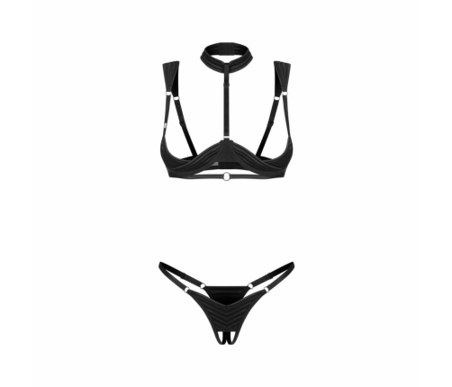 Obsessive Roccele 2-Piece Open Set Black - Adjustable Lingerie Ensemble 2XL/3XL