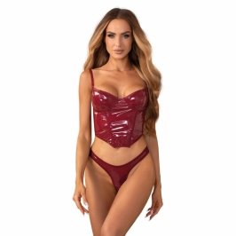 Obsessive Redya Corset Set Red - Glossy Finish, Adjustable Fit, Size S/M