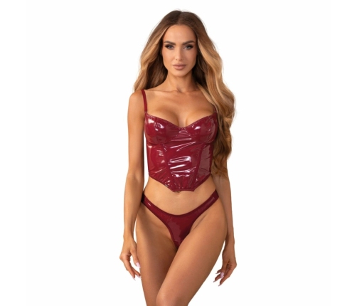 Obsessive Redya Corset Set Red - Glossy Finish, Adjustable Fit, Size S/M