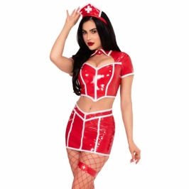 Leg Avenue Red Alert Nurse Costume Red - Glossy Party Outfit S