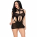 Leg Avenue Mini Dress & Halter Teddy Black - Mesh & Fishnet Set