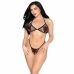 Leg Avenue Heart Bra Top & G-String Set Black - Adjustable Fishnet Design