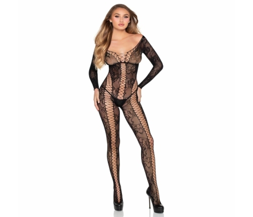 Leg Avenue Lace Bodystocking Black - Elegant Floral Mesh Design