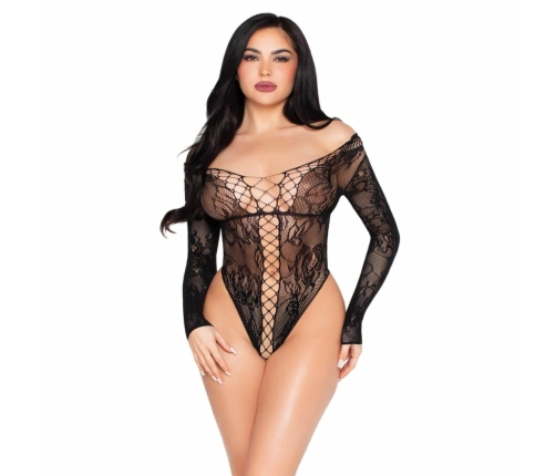 Leg Avenue Lace Teddy Black - Elegant Floral Lace Bodysuit, S/M