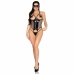 Leg Avenue Zip Teddy & Mask Set Black - Glossy & Fishnet Contrast Lingerie L