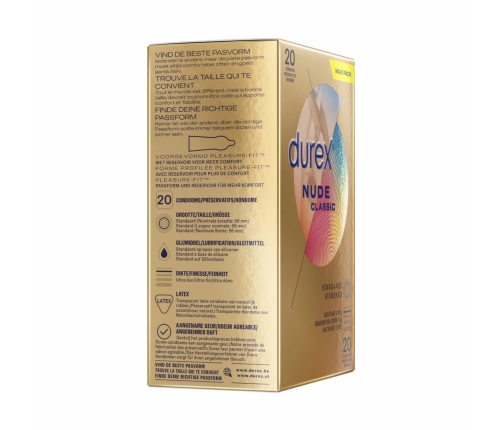 Durex Nude Ultra Thin Condoms 20pcs - Natural Sensation, Easy-On Fit