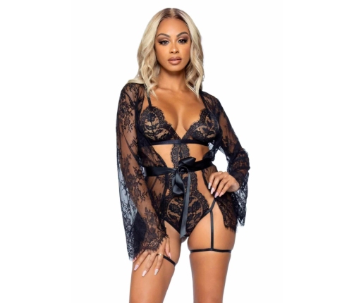 Allure All Romance Black Lace Lingerie Set with Elegant Jacket - Adjustable Fit