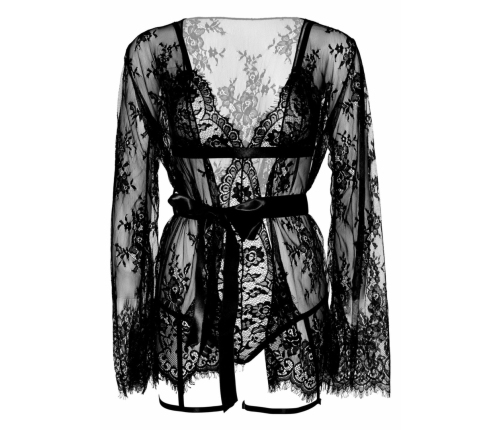 Allure All Romance Black Lace Lingerie Set with Elegant Jacket - Adjustable Fit