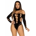 Leg Avenue Black Asymmetric Bodysuit with Open Back - Elegant Design One Size