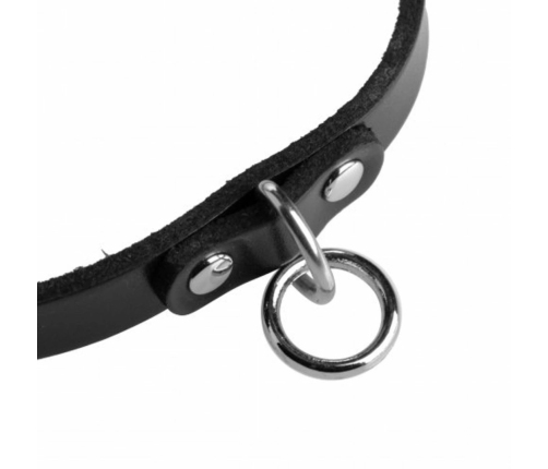 Master Series Black Leather Adjustable Choker with Steel O-Ring, 45.7 cm
