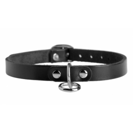 Master Series Black Leather Adjustable Choker with Steel O-Ring, 45.7 cm