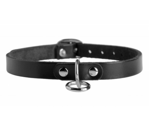 Master Series Black Leather Adjustable Choker with Steel O-Ring, 45.7 cm