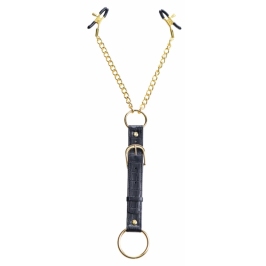 Master Series Gold Chain Adjustable Pressure Nipple Clamp & Ring Set 62cm