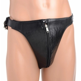 Master Series Spiked Leather Jockstrap with Adjustable Straps, Black