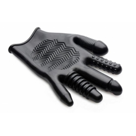 XR Brands Pleasure Poker Multi-Texture Intimate Glove, Black, Universal Size