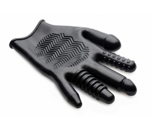 XR Brands Pleasure Poker Multi-Texture Intimate Glove, Black, Universal Size
