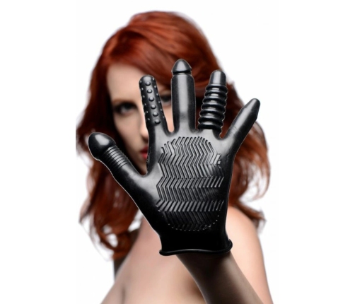 XR Brands Pleasure Poker Multi-Texture Intimate Glove, Black, Universal Size