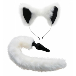 XR Brands White Fox Tail & Ears Costume Set - Soft Faux Fur, Silicone Plug