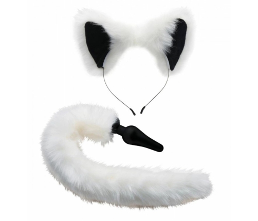 XR Brands White Fox Tail & Ears Costume Set - Soft Faux Fur, Silicone Plug
