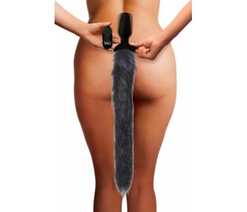 XR Brands Tailz Vibrating Fox Tail Plug Silicone Remote-Controlled Black