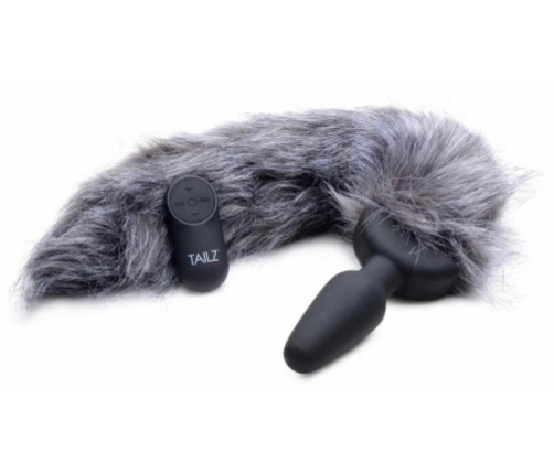 XR Brands Tailz Vibrating Fox Tail Plug Silicone Remote-Controlled Black