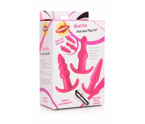 XR Brands Thrill Trio Anal Plug Set 3-Piece Vibrating Pink Waterproof