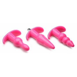 XR Brands Thrill Trio Anal Plug Set 3-Piece Vibrating Pink Waterproof