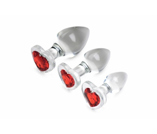 Glas Red Heart Gem Glass Plug Set - 3 Sizes, Decorative Base