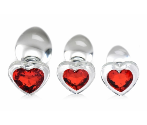 Glas Red Heart Gem Glass Plug Set - 3 Sizes, Decorative Base