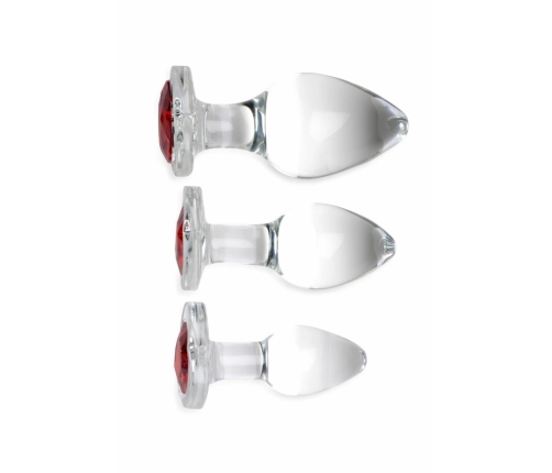 Glas Red Heart Gem Glass Plug Set - 3 Sizes, Decorative Base