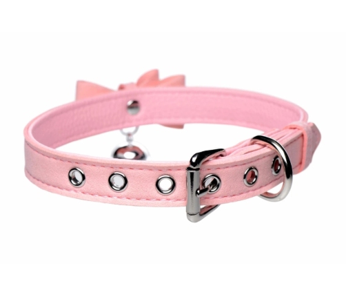 Golden Kitty Adjustable Pink Collar with Bow & Bell - Vegan Material