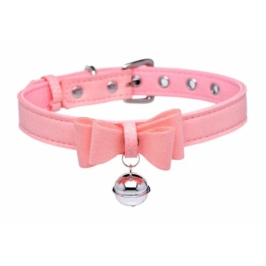 Golden Kitty Adjustable Pink Collar with Bow & Bell - Vegan Material