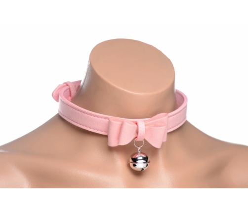 Golden Kitty Adjustable Pink Collar with Bow & Bell - Vegan Material