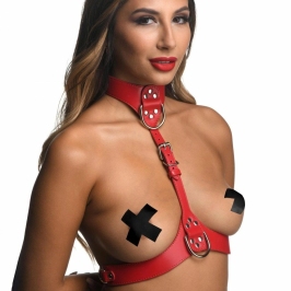 Sportsheets Chest Harness Red - Adjustable Vegan Leather Strap System