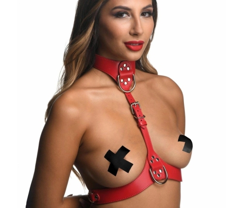 Sportsheets Chest Harness Red - Adjustable Vegan Leather Strap System