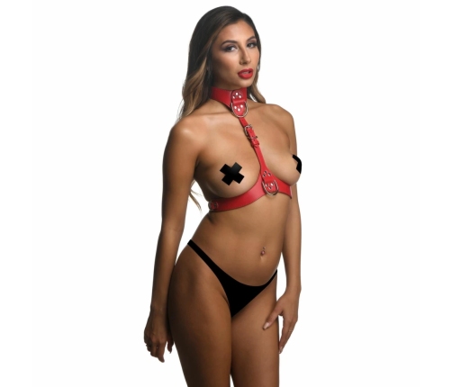 Sportsheets Chest Harness Red - Adjustable Vegan Leather Strap System