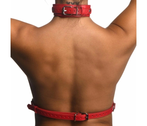 Sportsheets Chest Harness Red - Adjustable Vegan Leather Strap System