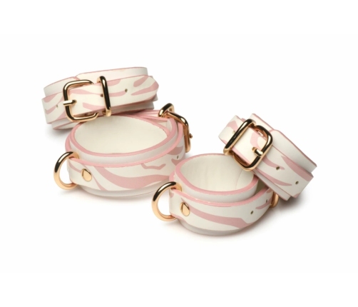 XR Brands Kitty Pink Bondage Set Vegan Leather Gold Accents Adjustable