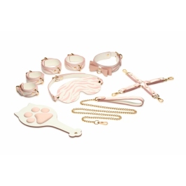 XR Brands Kitty Pink Bondage Set Vegan Leather Gold Accents Adjustable