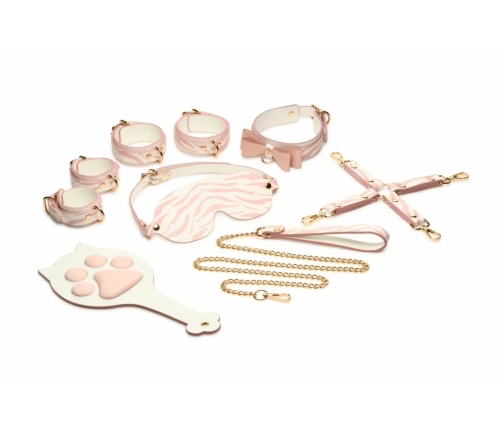 XR Brands Kitty Pink Bondage Set Vegan Leather Gold Accents Adjustable