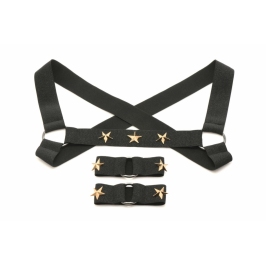 XR Brands Chest Harness & Arm Bands Black Adjustable Set 89-102cm